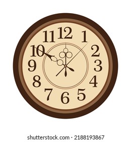 Old vintage round clock. Clock face on a white background. Vector.