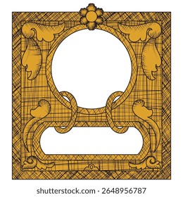 Velho, vintage, quadro de linha assustador, quadro de ouro velho