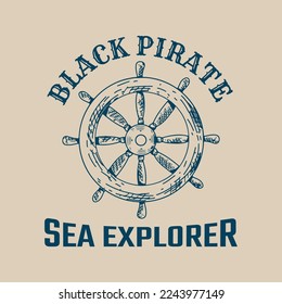 Old Vintage Ship Steer with engraving style