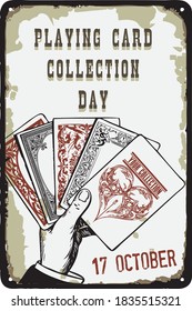 Old vintage sign to the date - Playing Card Collection Day. Vector illustration for the holiday and event in october.