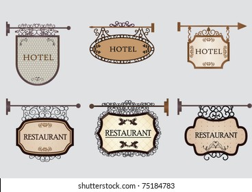 Old vintage signboard. Vector set