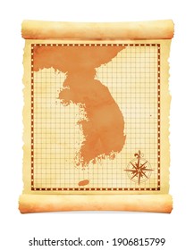 Old vintage South korea map vector illustration