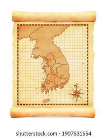 Old vintage South korea map vector illustration