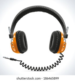 Old vintage stereo headphones with leather details and wire connection