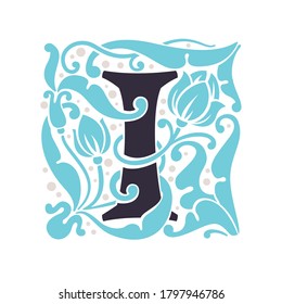 Old vintage style I letter initial logo. This icon can be used for a elegant package, antique diploma, heraldry art, old identity, etc.