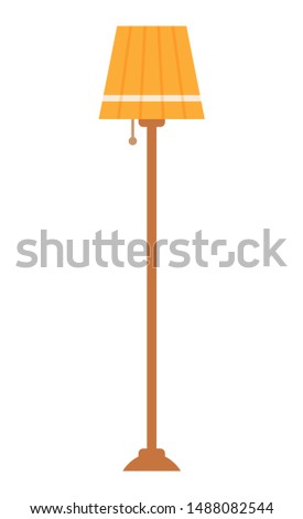 Old vintage torchiere or orange floor lamp. Retro stylish piece of furniture for garage sale. Flea Market, second hand concept. Vector illustration in flat cartoon style