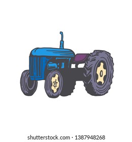Old Vintage Tractor for Farm on White Background. Vector illustration