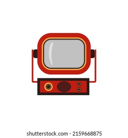 Old vintage TV device with small screen flat cartoon vector illustration isolated on white background. Retro television receiver for transmitting video and sound.