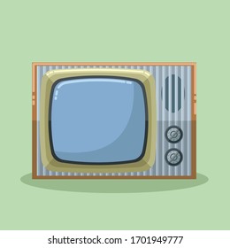 Old vintage tv set. Retro television broadcast device. Home decoration flat design style