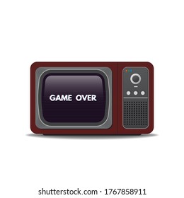 Old vintage TV-set. Game over glitch text on tv screen. Realistic retro tube TV with shadows. Template for game over and tv.