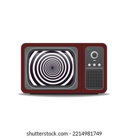 Old Vintage TV-set And Propaganda Hypnosis Circle On Tv Screen. Realistic Retro Tube TV With Shadows. Screen With White Circle For Hypnotic People From TV Propaganda.