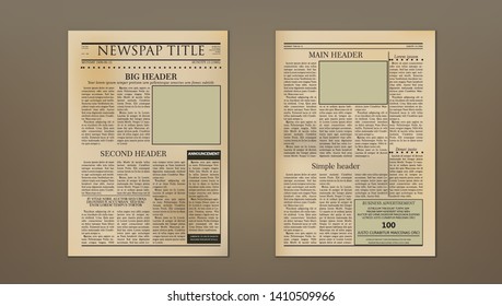 Old Vintage Two Pages Newspaper Layout Template. EPS10 Vector