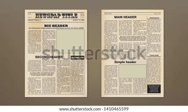 Old Vintage Two Pages Newspaper Layout Stock Vector (Royalty Free ...