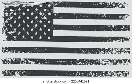 Old vintage United States flag.Grungy black and white American flag.