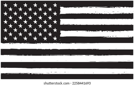 Old vintage United States flag.Grungy black and white American flag.