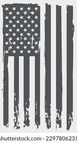 Old vintage United States flag.Grungy black and white American flag.