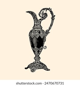 old vintage victorian style retro hatching art engraving goblet, wine, cup, glass