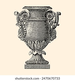 old vintage victorian style retro hatching art engraving goblet, wine, cup, glass