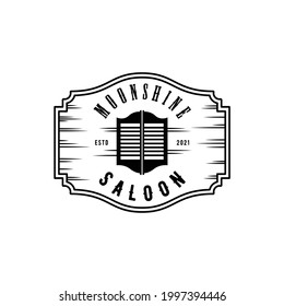 altes Vintage-Western-Holz-Drehtür-Saloon-Bar-Moonschine-Eintrittsstempelmarke für Brauerei Bierlogo-Design 