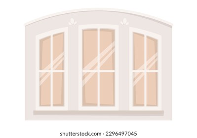 Old vintage white classic window frame. Flat style isolated vector illustration.