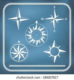 Old vintage wind rose compass set