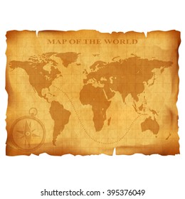 Old Vintage World Map. Ancient Manuscript. Grunge Paper Texture. Stock Vector Illustration.