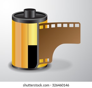old vintage yellow camera film cassette vector illustrations