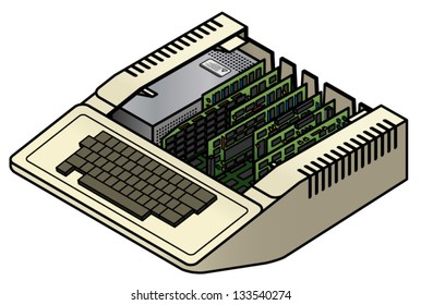 An old vintage/retro obsolete computer upgraded with lots of expansion cards.