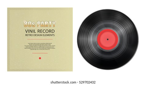 Old vinyl record, isolated on white vector illustration. Classic vinyl record label vector music template 