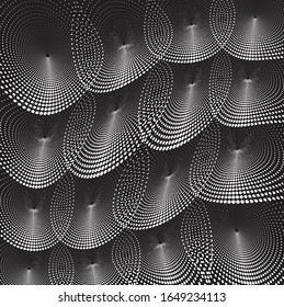 Old vinyl under water. Dotted Halftone Vector Spiral Pattern or Texture. Stipple Dot Backgrounds with White Circles