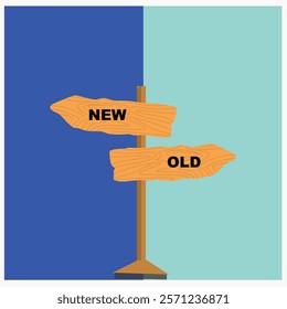 Old vs new arrow road signs representing the new way and old way - choice, Progress and new opportunities, motivation and evolution. vector design illustration.