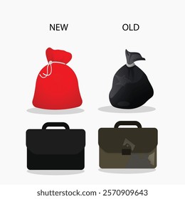 Old vs new bag set vector design illustration office and money bag backpack.