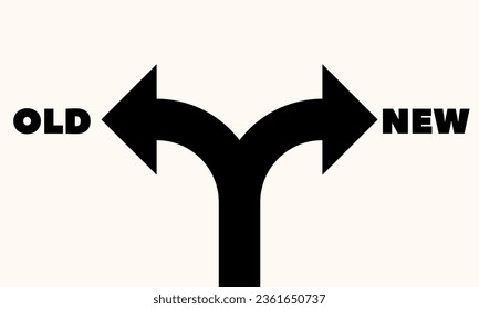 Icono antiguo frente nuevo, concepto de negocio de gestión de mejoras y cambios con flechas y signo de peso