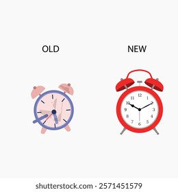 Old vs new technology clock time vector design illustration.