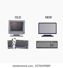 Old vs new technology computer keyboard modern vector design illustration.