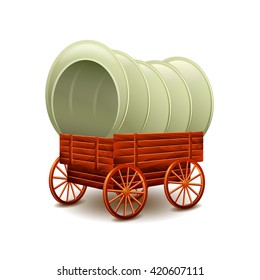 Old Wagon Isolated On White Photo-realistic Vector Illustration