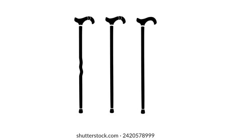 old walking stick, black isolated silhouette