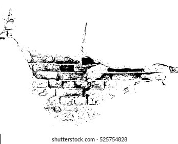 Old wall. Brick wall of an old house, black and white grunge texture. Abstract background. Vector and illustration.