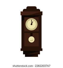 old wall clock in flat design style. showing one o' clock. isolated on white background. vector illustration.