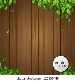 Old wall and green grass on wood floor background vector