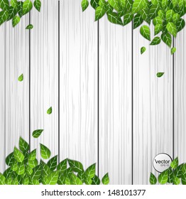 Old wall and green grass on wood floor background vector 