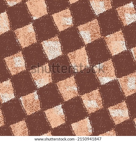 Old wall with an ornament made of brown and pink squares. Checkered pattern on a canvas. Abstract vector.