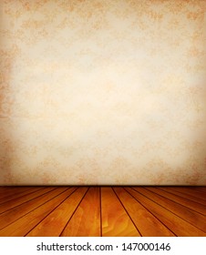Pared antigua y parqué de madera. Vector.