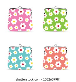 old wallet in four color with daisy illustration