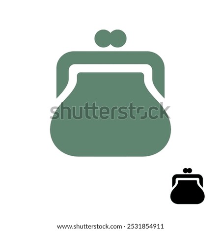 Old wallet icon. Attribute of money or wealth. Women's wallet. Sign of payment, purchase or cost. Pictogram of price, amount or savings. Symbol of history, rarity or finance.