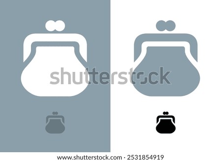 Old wallet icon. Attribute of money or wealth. Women's wallet. Sign of payment, purchase or cost. Pictogram of price, amount or savings. Symbol of history, rarity or finance.