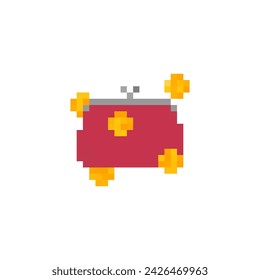 Icono de billetera vieja, pixel art aislado. Símbolo financiero pixelado. Signo de 8 bits para aplicación bancaria