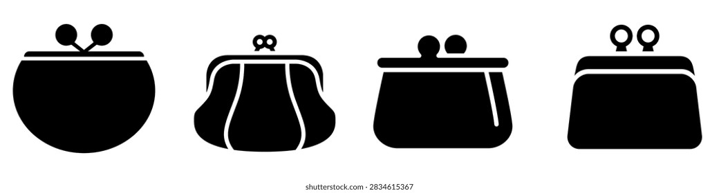 Old wallet icon vector set. Vintage purse illustration sign collection. Money symbol. Finance logo or mark.
