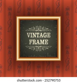 Old wallpaper with vintage frame