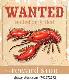 old wanted paper with lobster